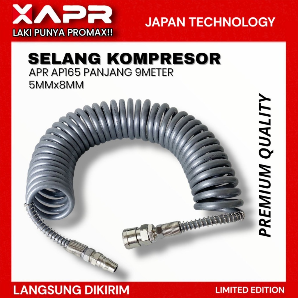 APR JAPAN RAJA SELANG KOMPRESOR 9 METER APR AP165 XAPR SPIRAL 5X8 MM KUALITAS PREMIUM GARANSI RESMI