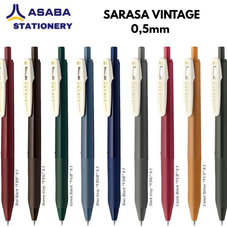 

Asaba Stationery - Pen/Pulpen/Bulpen Gel Sarasa Vintage 05mm (ZEBRA Sarasa Clip Vintage Pulpen Gel 0.5mm Retractable Gel Pen Water Based Pigment Ink - JJ15V)
