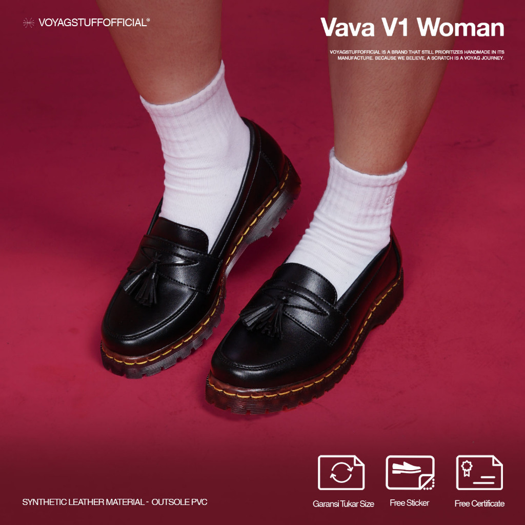 Voyagstuffofficial - Penny Loafers Vava V1  Black Kulit Wanita