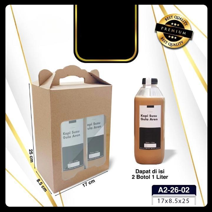 Box Kardus Botol 1 Liter isi 2 Box Jinjing Kemasan Hampers Ukuran 17x8.5x25 cm