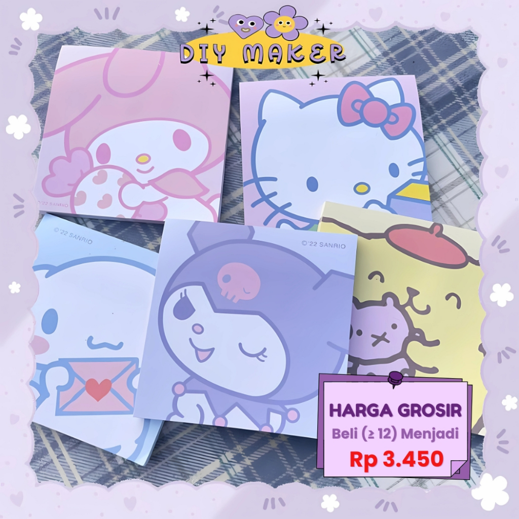 

DM 80 Lembar Sticky Notes Kertas ATK Notepad Alat Sekolah Alat Tulis Memo Karakter Sanrio Lucu MB26