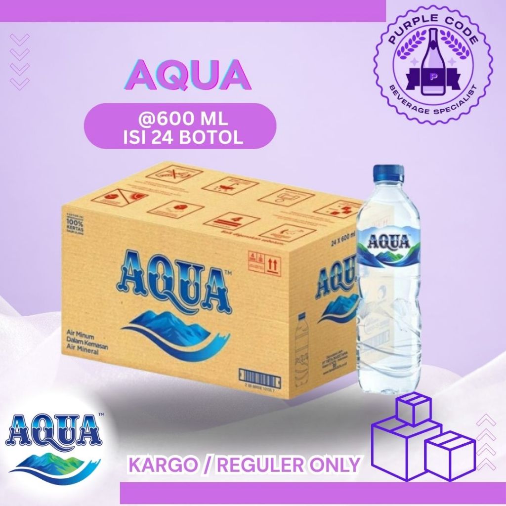 

(KARGO / REGULER) AQUA 600ml DUS Isi 24 BOTOL Per Karton - READY AQUA MINI 330ML, AQUA GELAS / CUP 220ML Air Minum Kemasan Botol Minuman Kardus