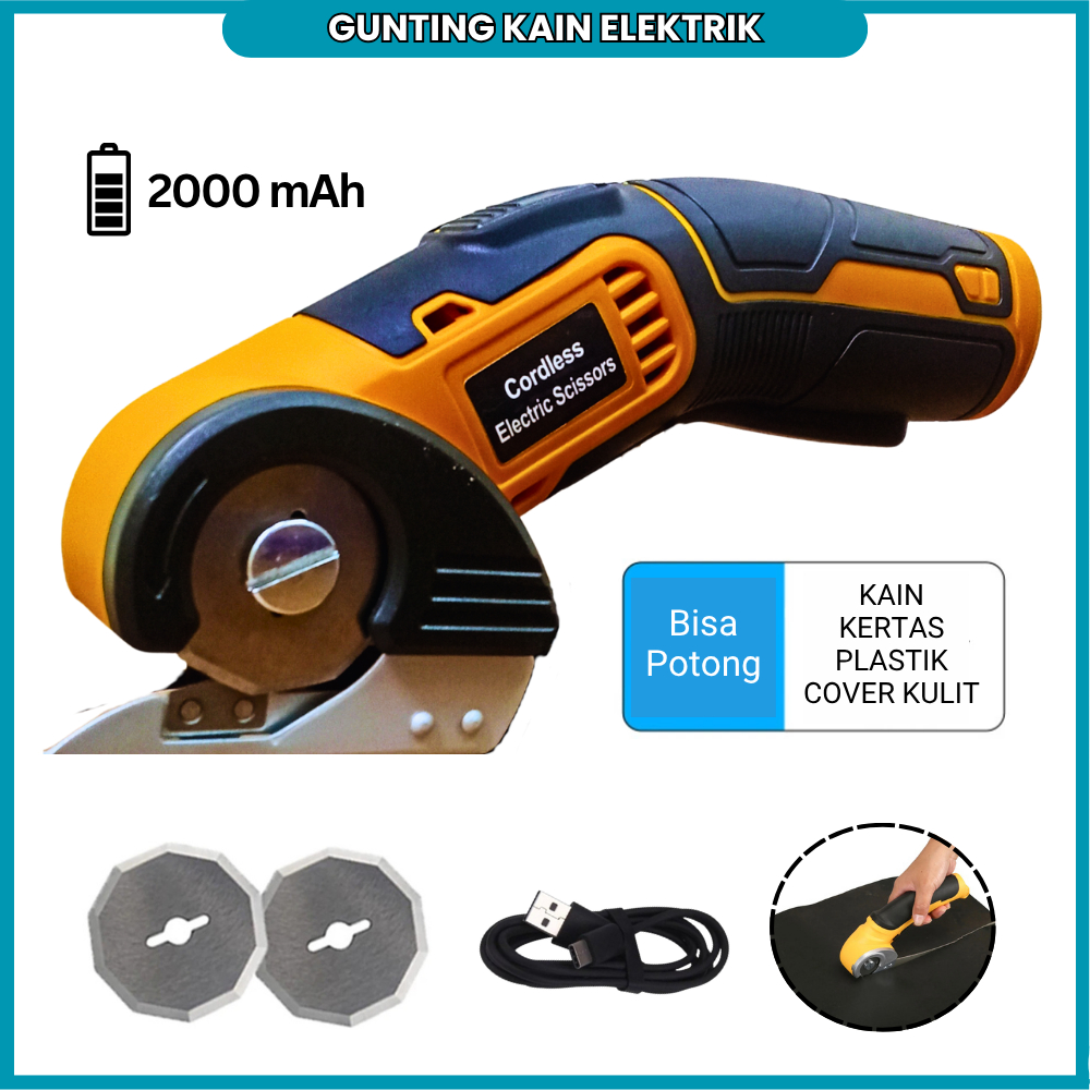

Gunting Kain Elektrik Portable Tanpa Kabel 2 Mata Pisau Alat Pemotong Multifungsi Untuk Kardus Kain
