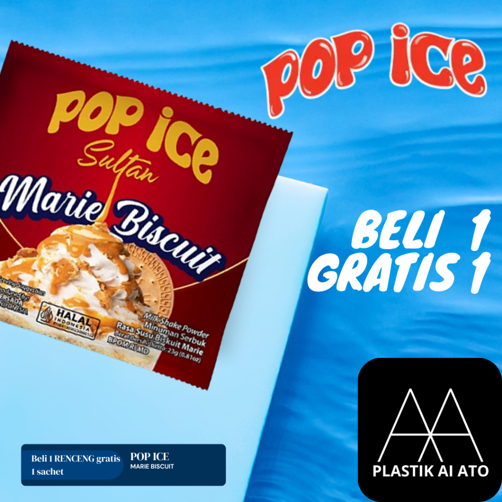 

Pop Ice Milk Shake Powder SULTAN MARIE BISCUIT 23 Gr 10 + 1Pcs BONUS 10 PCS SEDOTAN + PLASTIK / Pop Ice