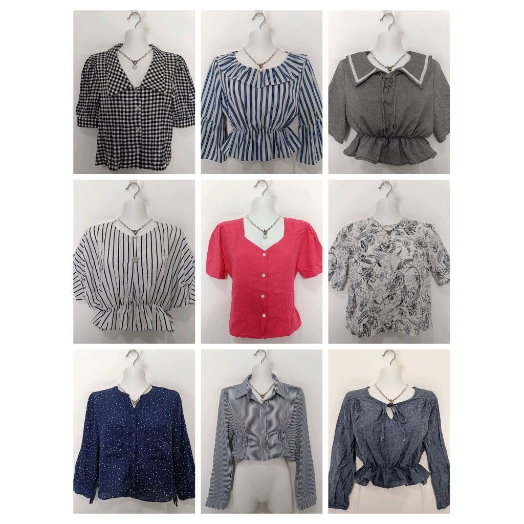 ATASAN BLOUSE BAJU WANITA MODERN KEKINIAN CROPTOP TUNIK RAJUT POLOS MOTIF RAYON KATUN SIFON DENIM KA