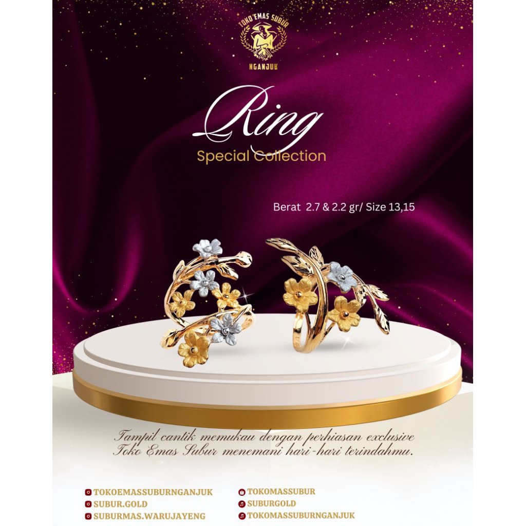 cincin emas model bunga 8k