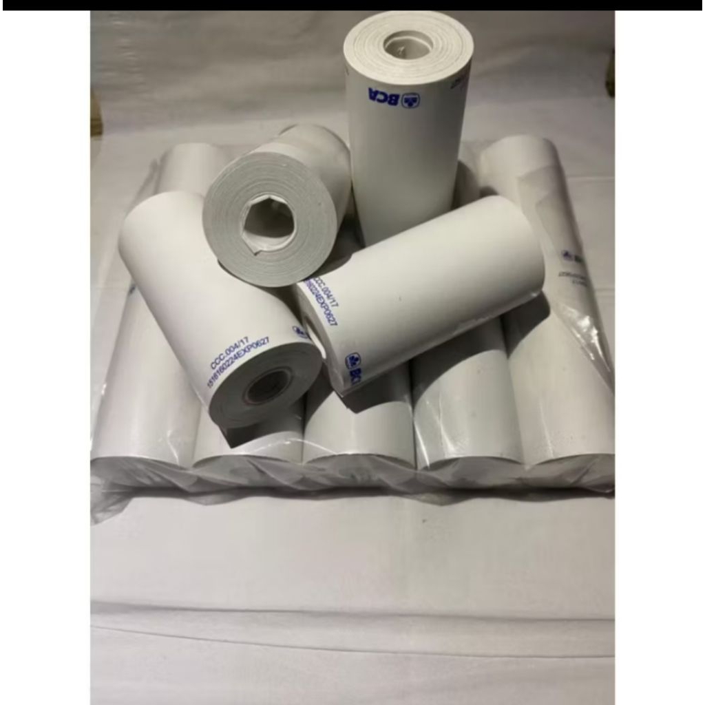 

kertas struk thermal EDC logo BCA ukuran 57x30mm paket 1dus/100pcs