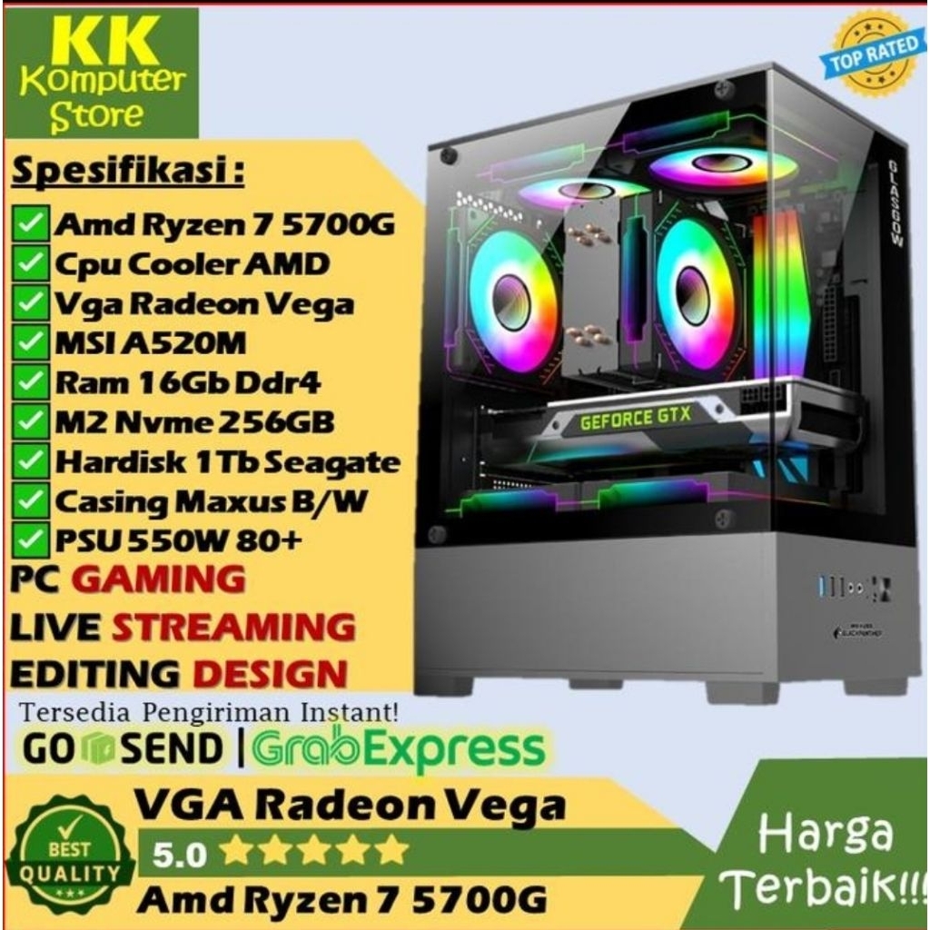 Pc Rakitan Gaming Ryzen 7 5700G | 16GB Ram | Ssd Nvme 256GB | Pc Rakitan Design