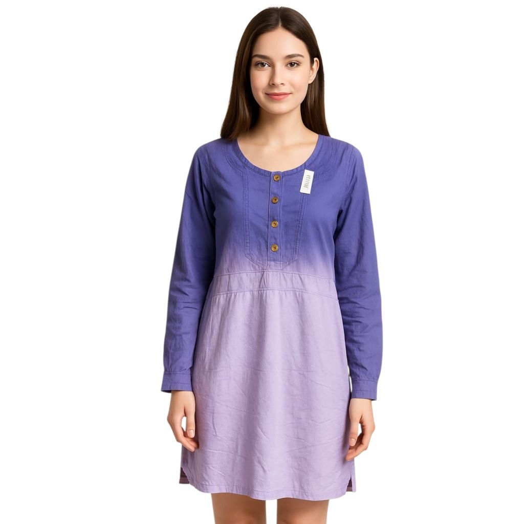 Blouse Midi Dress Tunik Preloved Ombre Purple Atasan Wanita Allsize fit To L bahan Katun