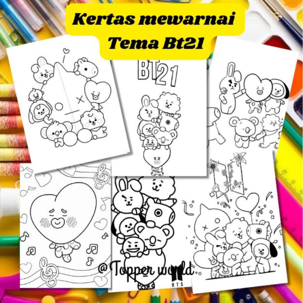 

20 LEMBAR KERTAS MEWARNAI ANAK TEMA BT21 (READY LANGSUNG KIRIM)