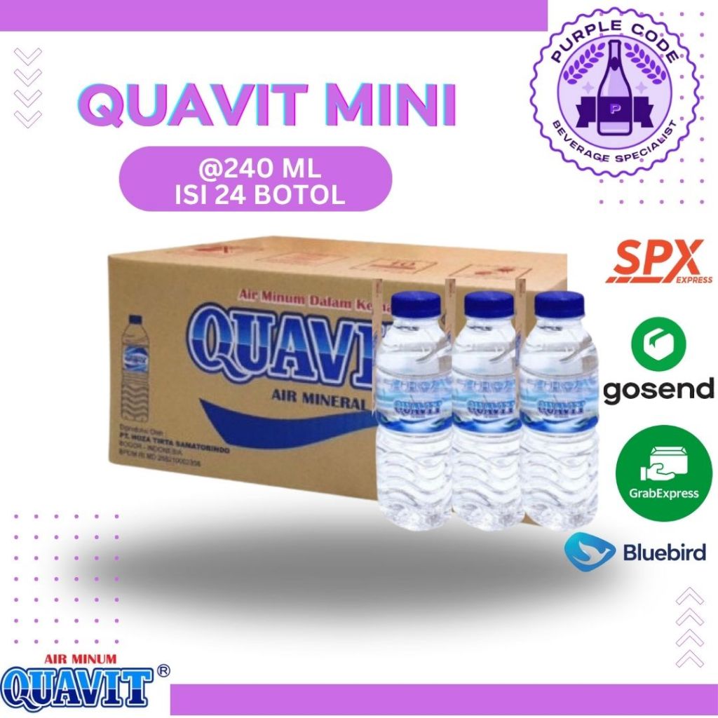 

(INSTANT READY) QUAVIT MINI 240 ml DUS Isi 24 BOTOL Per Karton - READY LEMINERAL AQUA VIT AQUVIVA CLEO PRISTINE CRYSTALIN Air Kemasan Botol, GALON, GELAS, 220, 240, 330 ML, 600, 1500ML Minuman Kardus