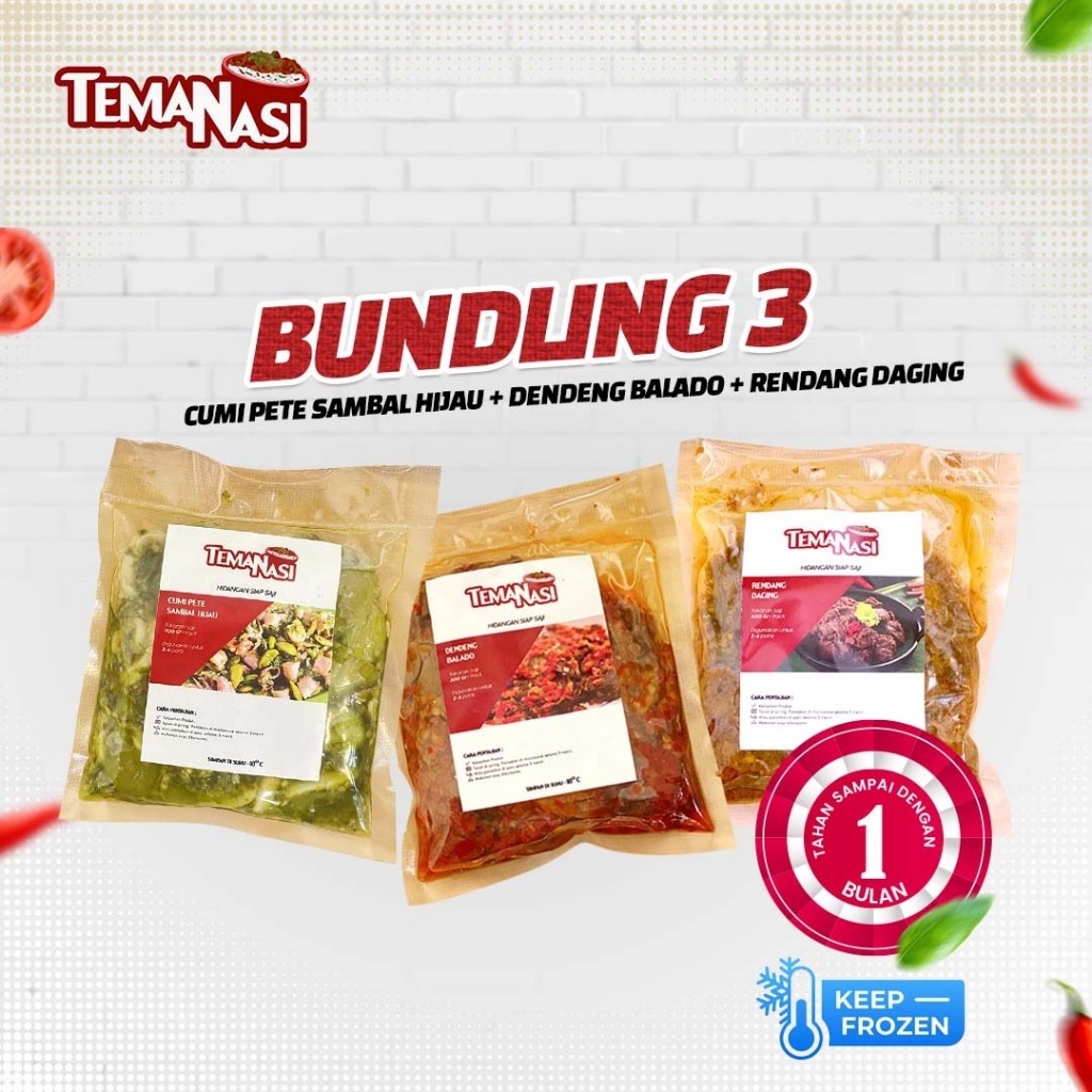 

BUNDLING 3PCS Cumi Pete Sambal Hijau 300gr + Rendang Daging 300gr + Dendeng Balado 300gr / Frozen Siap Saji