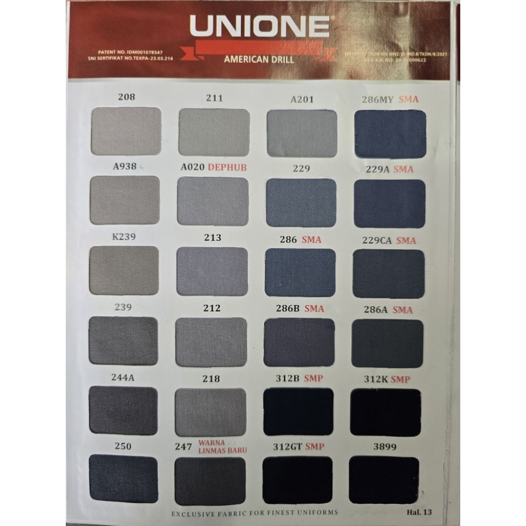 KAIN SERAGAM UNIONE / KAIN SERAGAM DRILL UNIONE / KAIN SERAGAM SEKOLAH HARGA PER SETENGAH METER