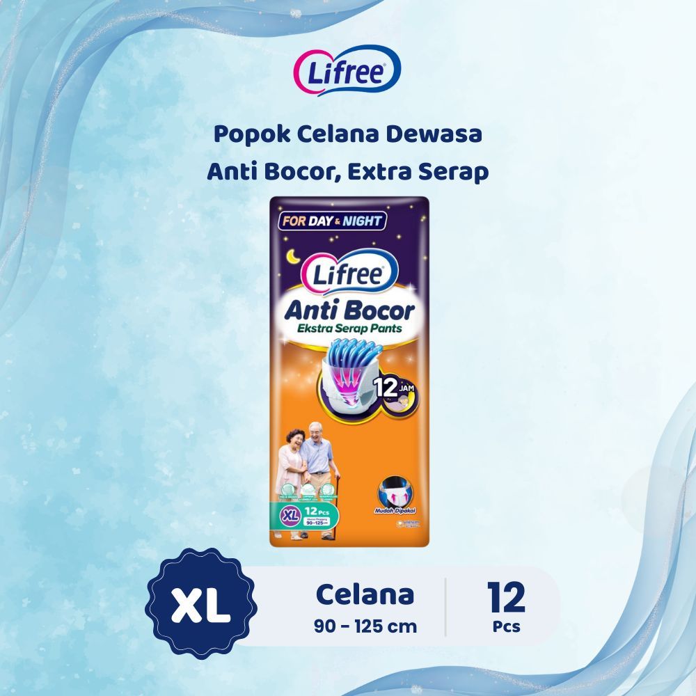 Lifree Popok Celana Dewasa Extra Serap XL Isi 12 – Popok Dewasa Anti Bocor & Nyaman Dipakai