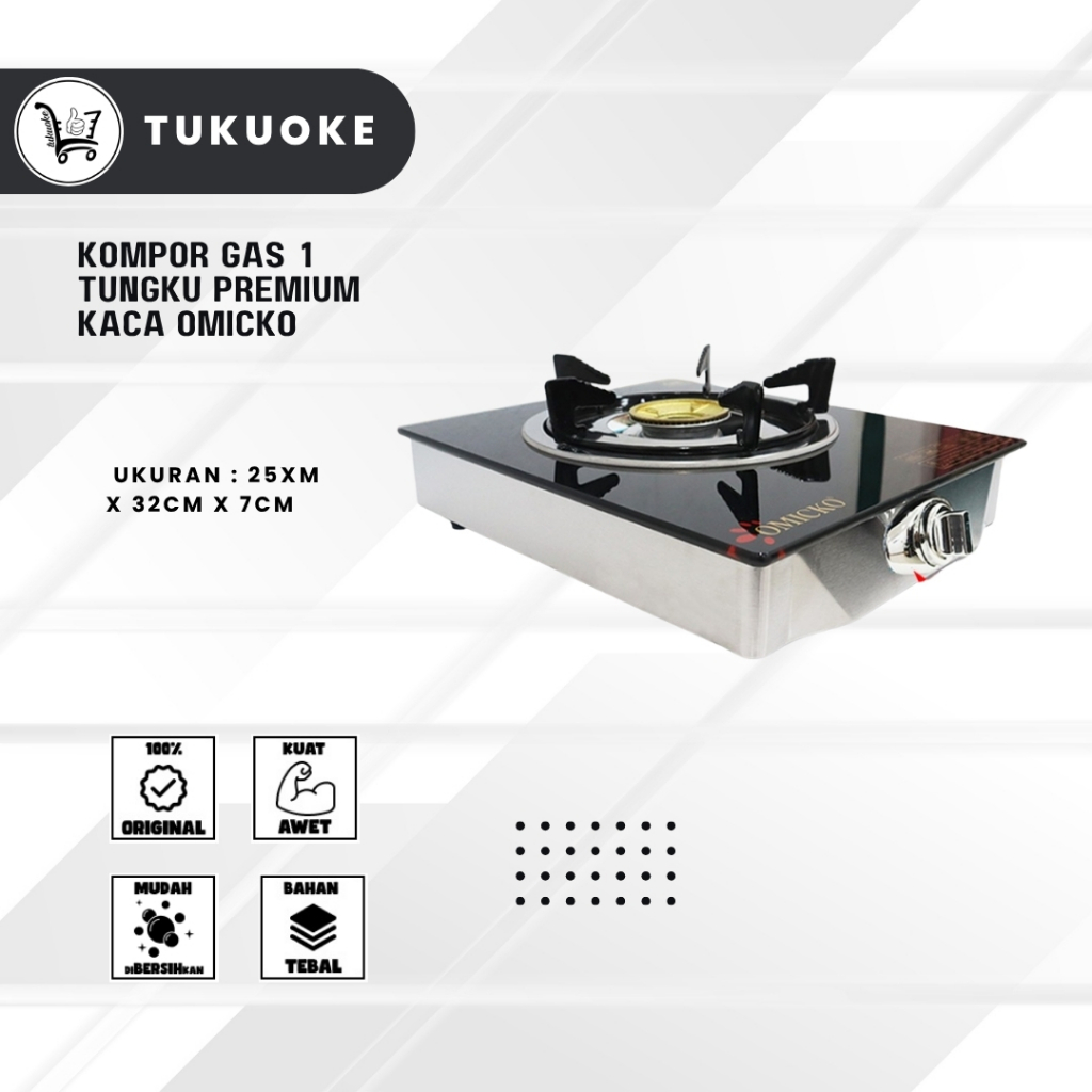 KOMPOR GAS 1 TUNGKU PREMIUM KACA OMICKO KOMPOR PORTABLE 1 TUNGKU/ KOMPOR 1 TUNGKU KACA / KOMPOR GAS 
