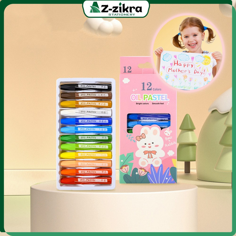 

EC Krayon Minyak Isi 12 Warna Motif Kartun / Crayon Oil Pastel Perlengkapan Mewarnai Anak / Set Krayon Pigmentasi Tinggi Aman Untuk Anak Az Zikra Stationery A99