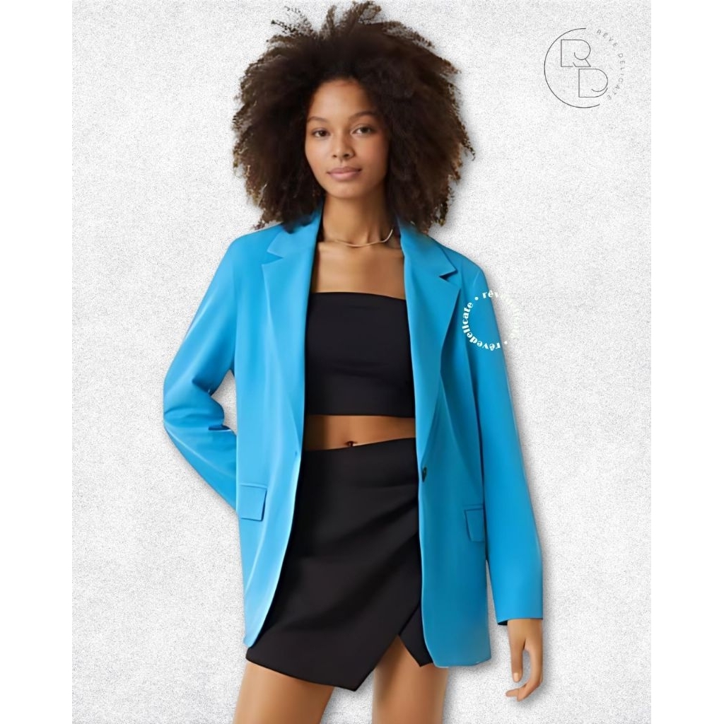Bershka Blazer Wanita Original Size S - Outerwear Formal Biru Terang Stylish & Minimalis