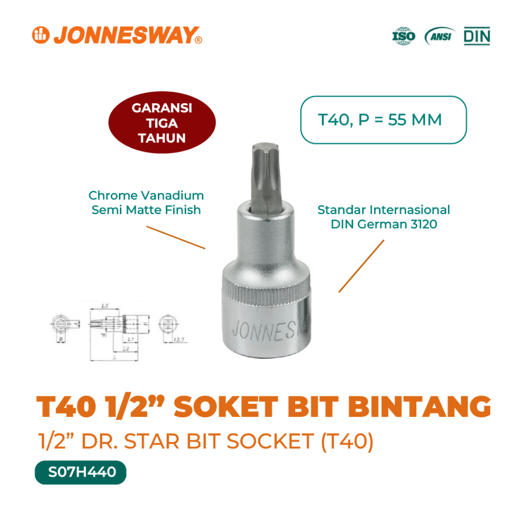 SOKET BIT BINTANG T40 1/2" JONNESWAY S07H440