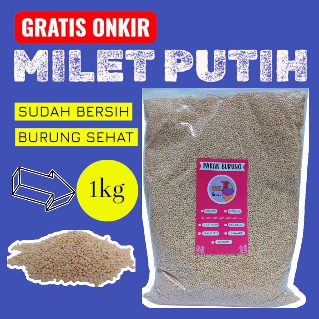 Milet putih 1kg pakan burung perkutut love bird kiloan BERKUALITAS