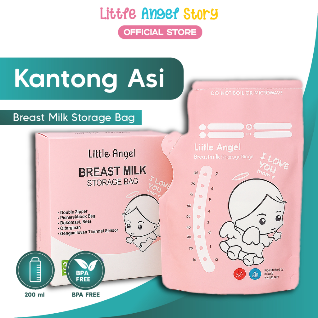 LITTLE ANGEL Kantong Asi Susu Bayi 200ml Baby Breast Milk Storage Bag Sensor Thermal Asip 30pcs