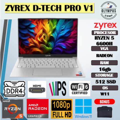 ZYREX D-TECH PRO V1 RYZEN 5 6600H 16GB 512GB W11 14.0FHD IPS BLIT LAN