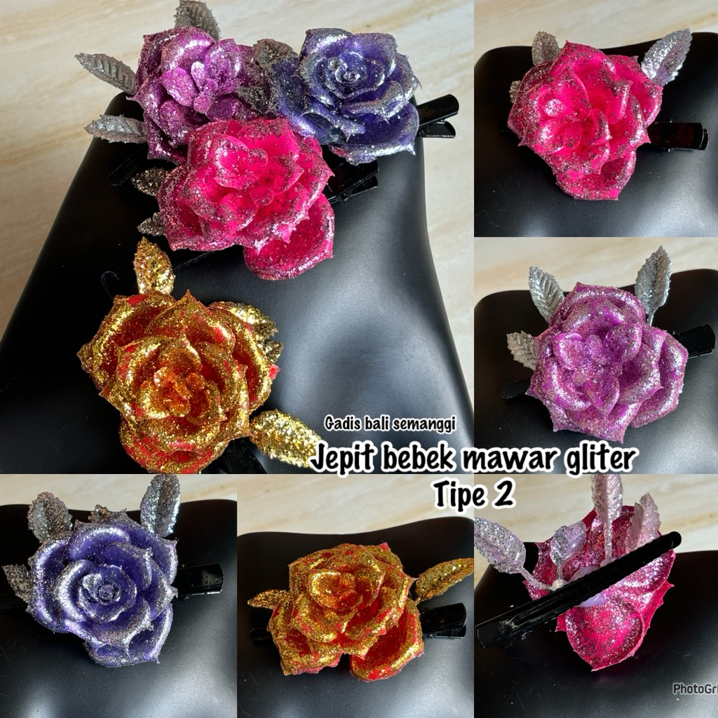 jepit bebek mawar gliter tipe 2/ bunga sanggul/ aksesoris rambut/ bunga sanggul