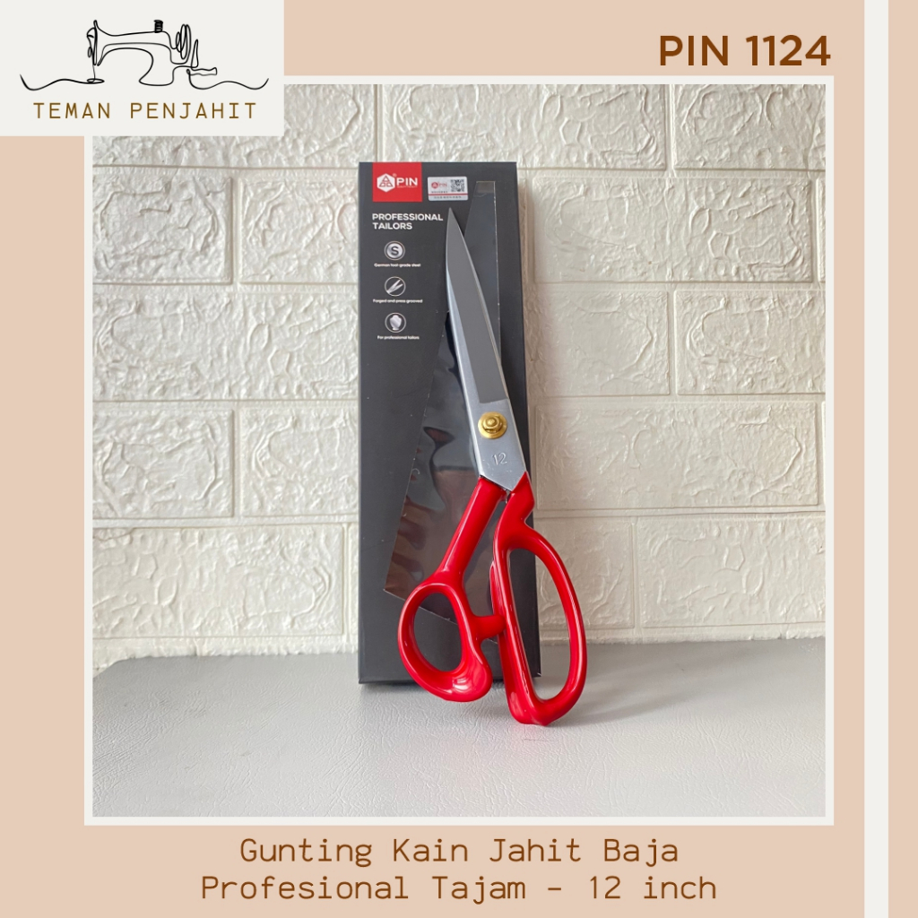 Gunting Kain Jahit Merk "PIN" MERAH 12 Inch / Gunting Kain Pin 1124