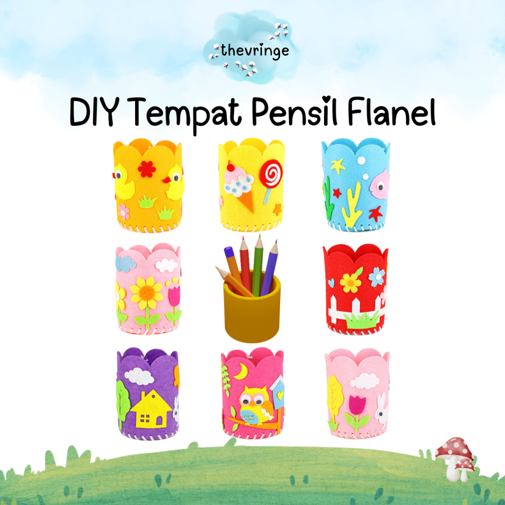 

DIY Tempat Pensil Flanel Mainan Edukasi Kreativitas Anak Prakarya Bentuk Kotak Pensil bahan Kain Flannel