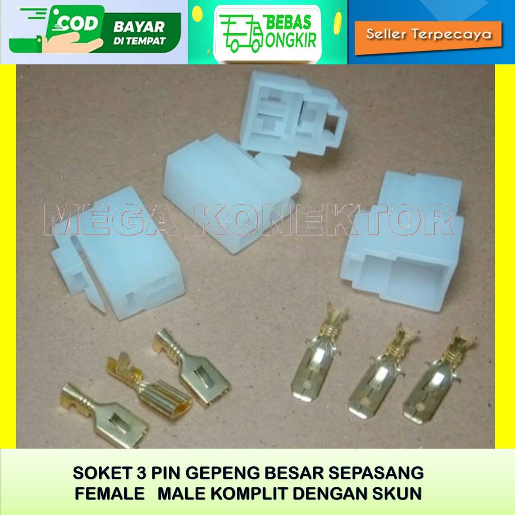 SOKET KABEL MOTOR 3 PIN BESAR MALE FEMALE-SOKET –SOKET KABEL–3 PIN - SOKET KABEL 3 PIN BESAR NYLON