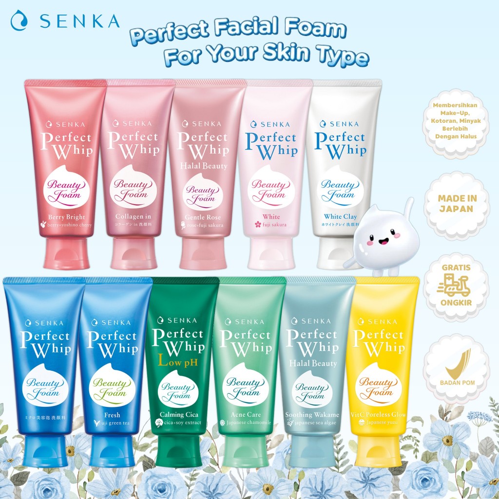 SENKA Perfect Whip | White Clay | Vibrant | Fresh Anti Shine | Sakura | Acne Care | Collagen | Gel G