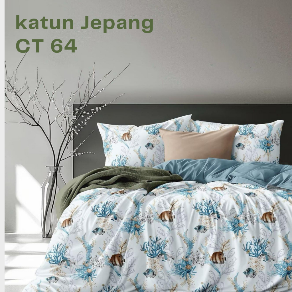 Sprei Katun Jepang Motif Ikan Laut Biru CT 64