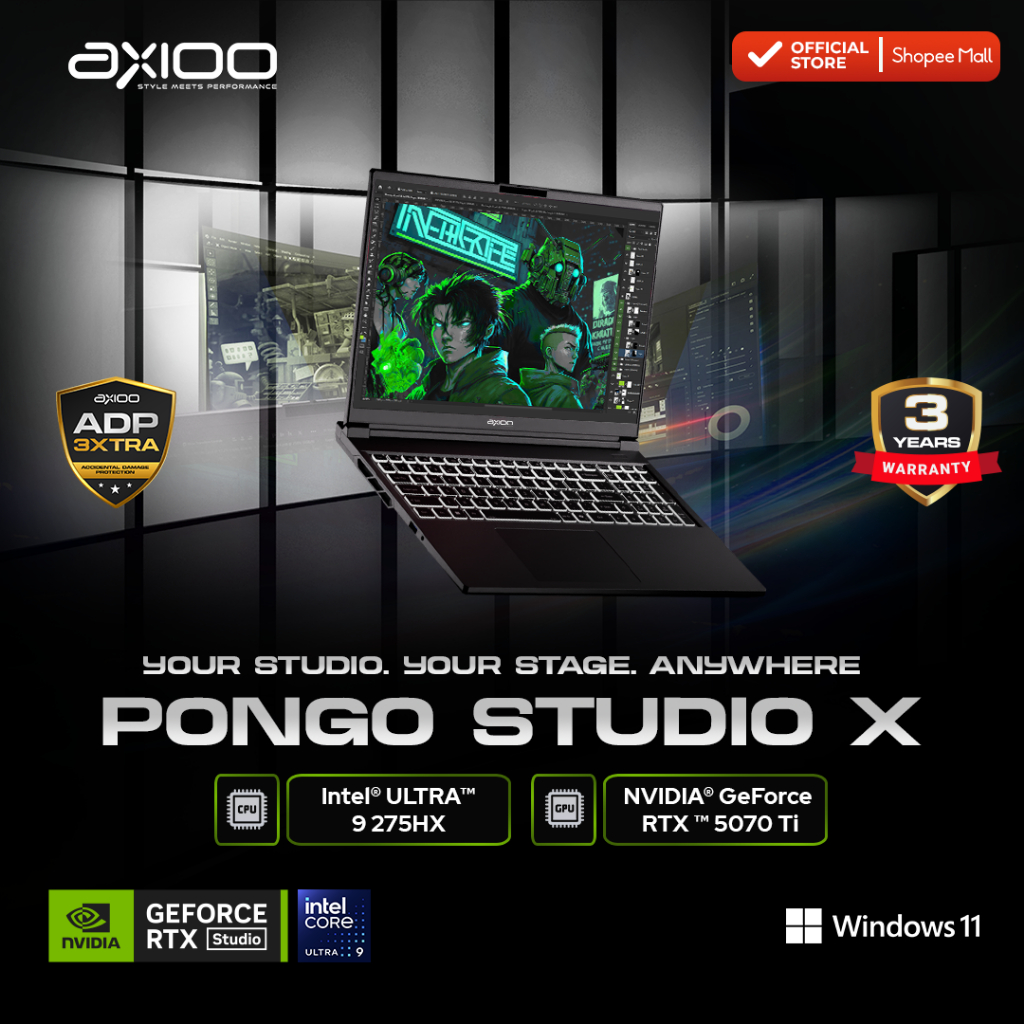 Axioo Laptop Gaming Pongo Studio X 2025 Edition Intel Ultra 9 275HX/32GB/1TB/RTX 5070TI 12GB/QHD+ 30