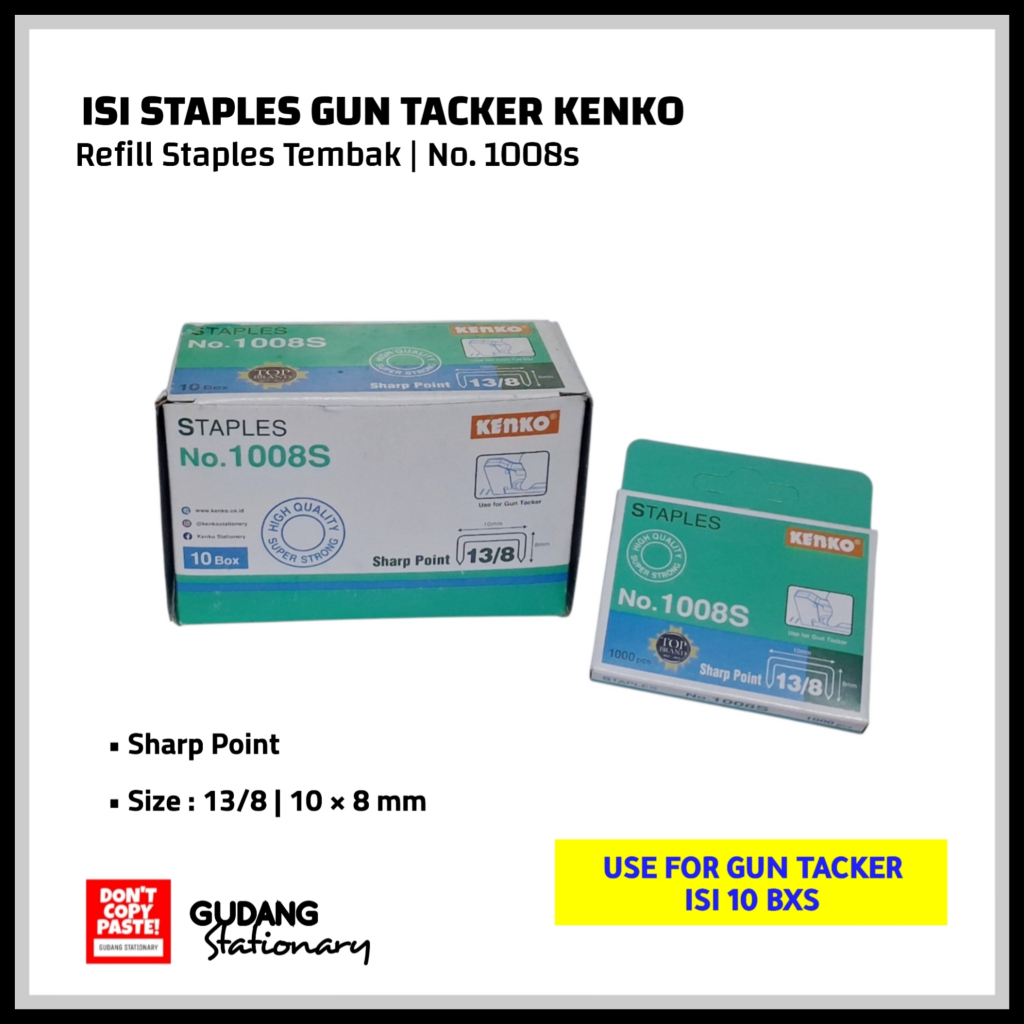 

Isi Staples Tembak | For Stapler Gun Tacker No.1008s KENKO [ Isi 10 Bxs ]