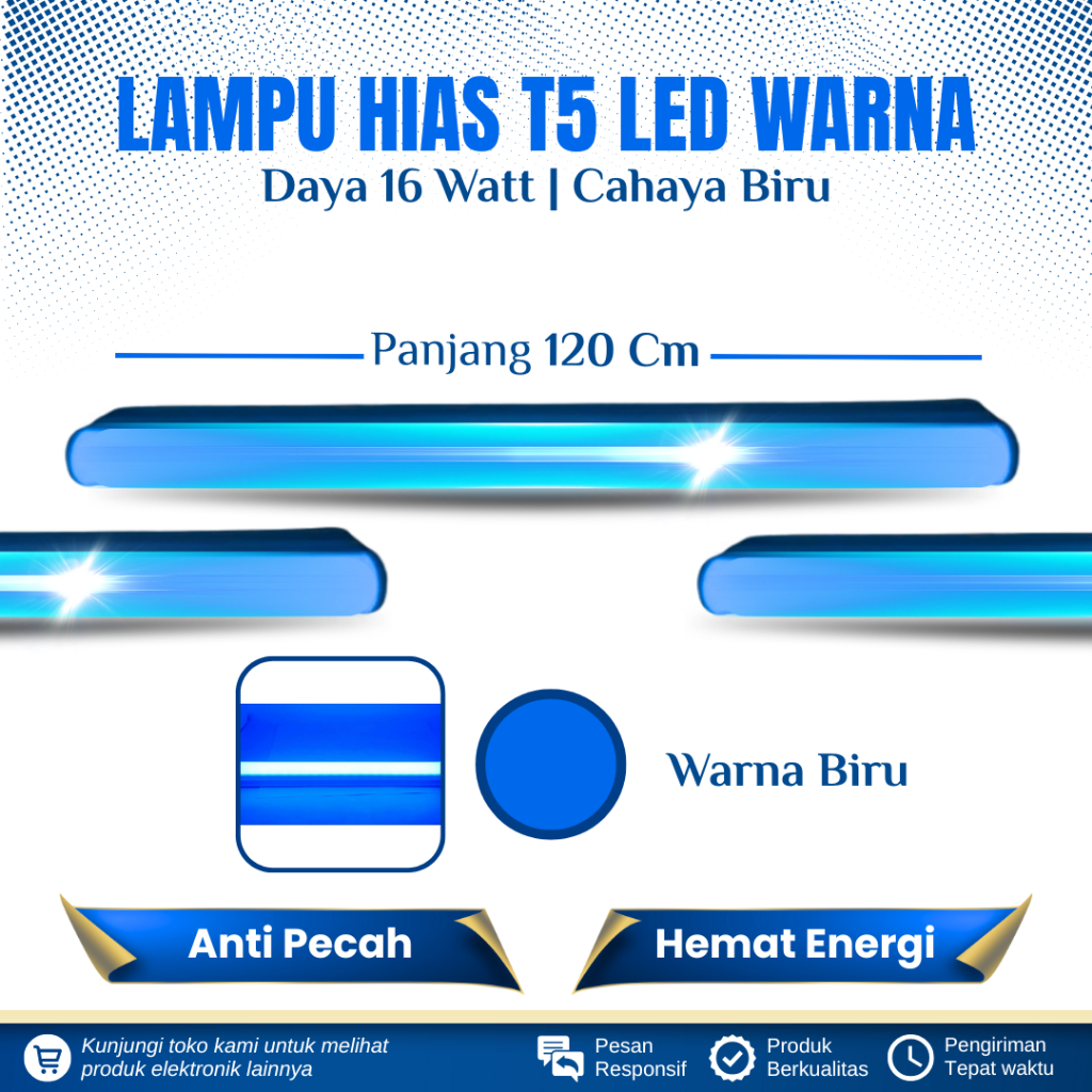 LAMPU TL NEON T5 LED 16 WATT 120 CM CAHAYA BIRU LAMPU HIAS/DEKORASI WARNA BIRU LAMPU T5 LED 16 WATT