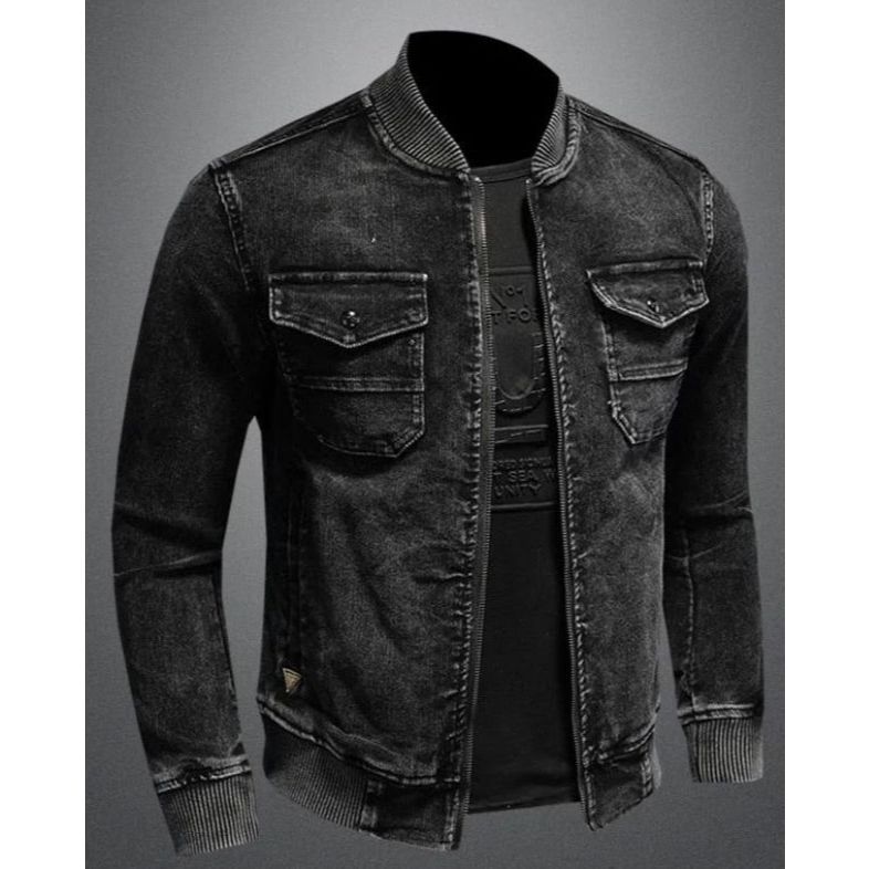 HOT DEALS JAKET BOOMBER JEANS KERAH RIB KARET BIOWOS NAVY RESELETING POLOS UNISEX KASUAL FASHION