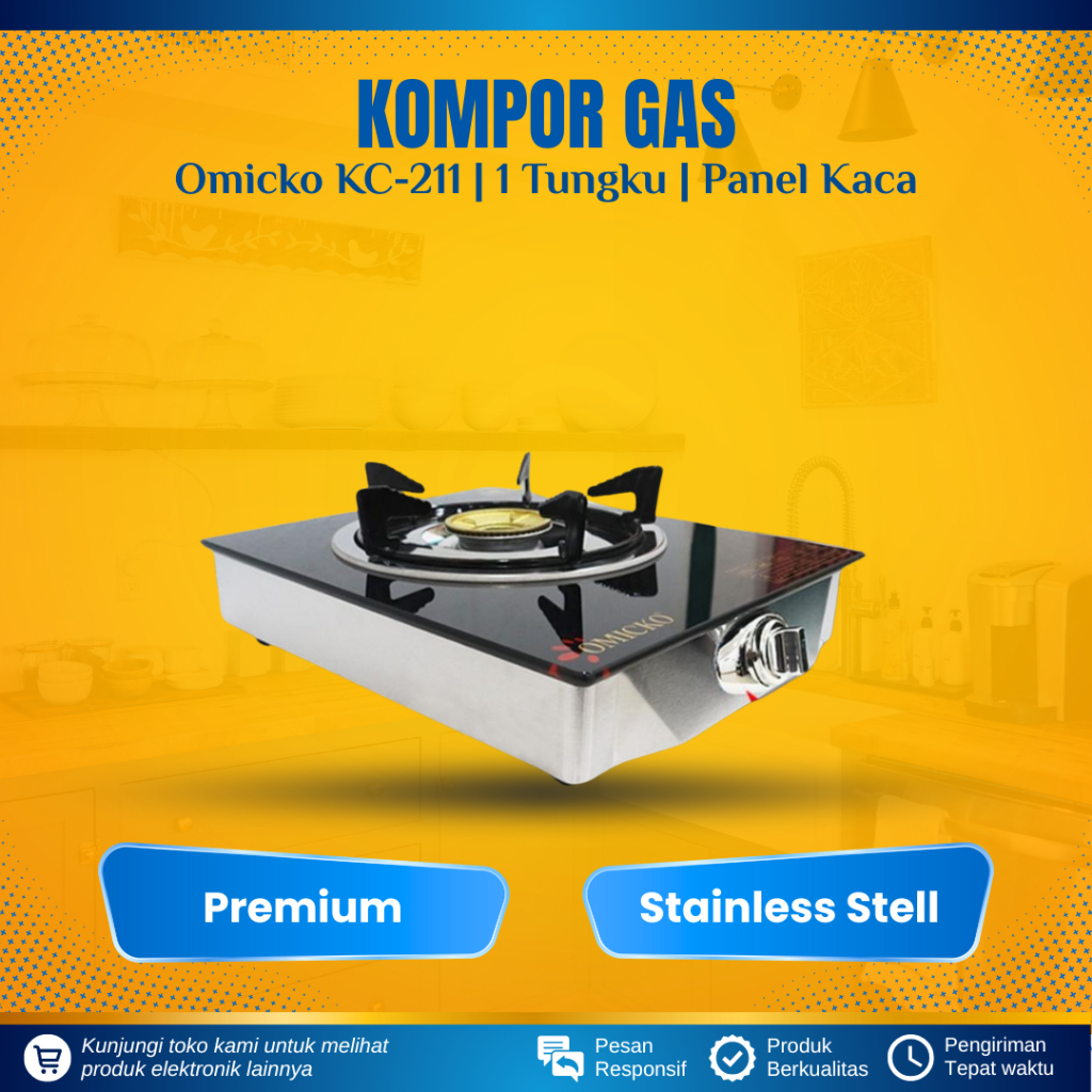 KOMPOR GAS 1 TUNGKU KACA OMICKO KC-211 KOMPOR GAS PANEL KACA TEMPERED GLAS KOMPOR GAS TANAM 1 TUNGKU