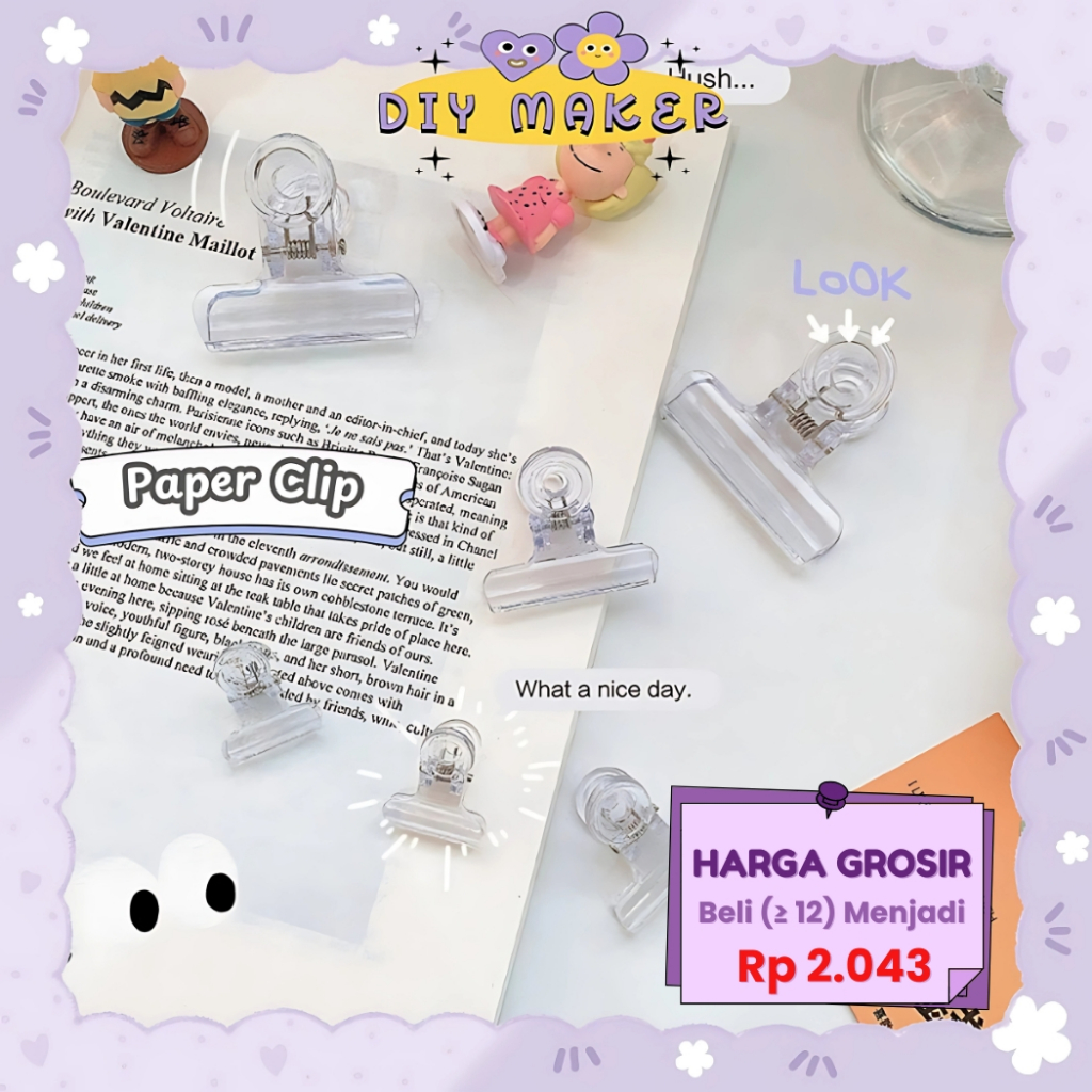 

DM Jepitan Kertas Transparant Paper Clip Plastik Bening Klip Penjepit Kertas Foto Stationery - AT06