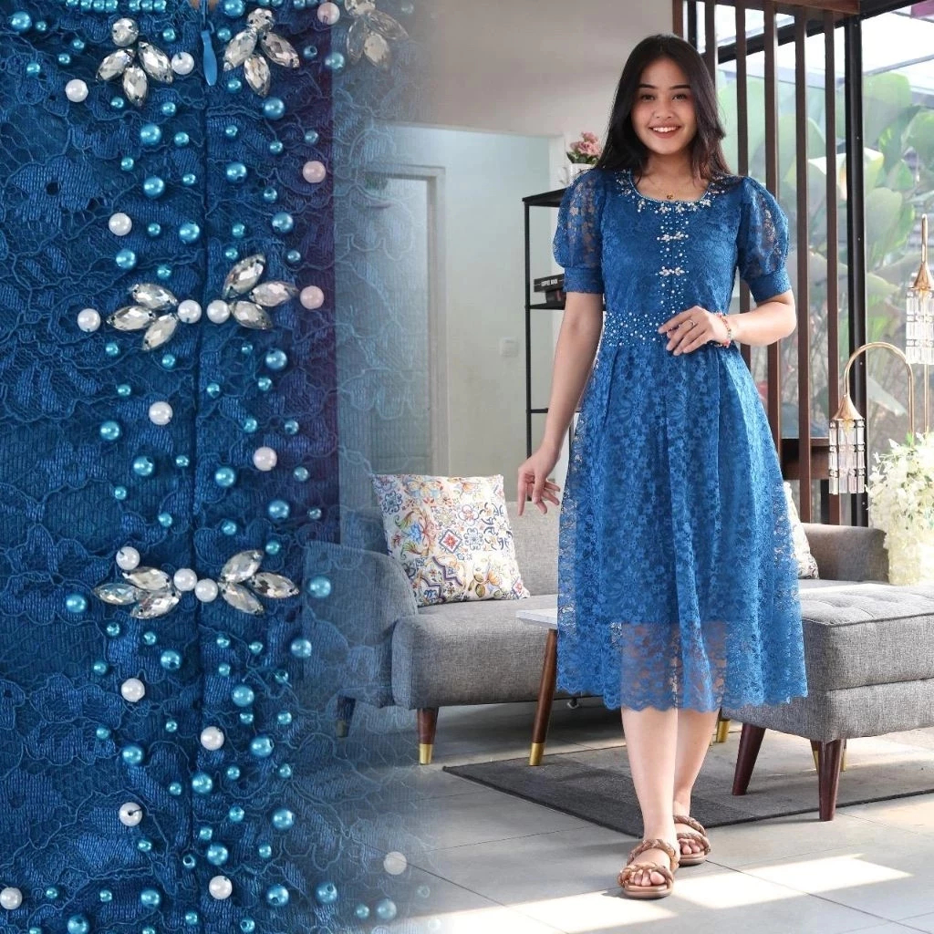 (COD) TERBARU DRESS GISELLA BROKAT 2025-DRESS NATAL FULL PAYET-GAUN KONDANGAN MEWAH ELEGAN