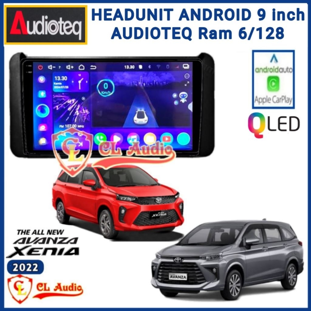 Head Unit Android Audioteq 9 Inch Avansa/Xenia 2023 Up Untuk Unit Bawaan 7 inch Ram 6/128GB