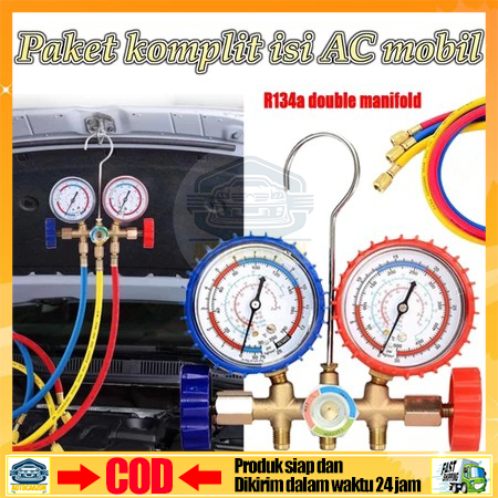 ✦Siap, cod✦R134a Double Manifold Paket Lengkap AC Mobil Alat Manifold Double Manifold R134 Testing M