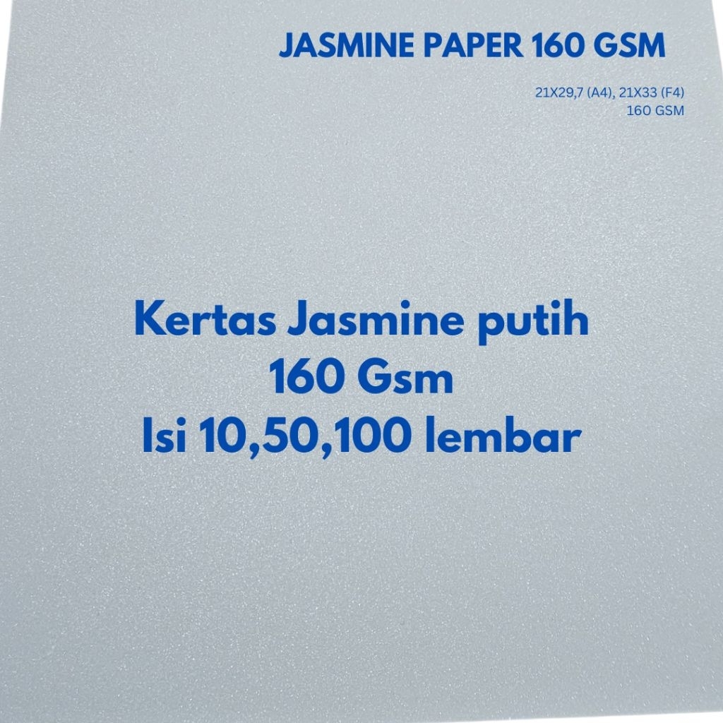 

Kertas Jasmine Putih 160 Gsm Isi 10,50,100 Lembar Ukuran A4 F4 / Kertas Jasmine Paper Flower / Kertas Glitter Warna Putih / Kertas Jasmine