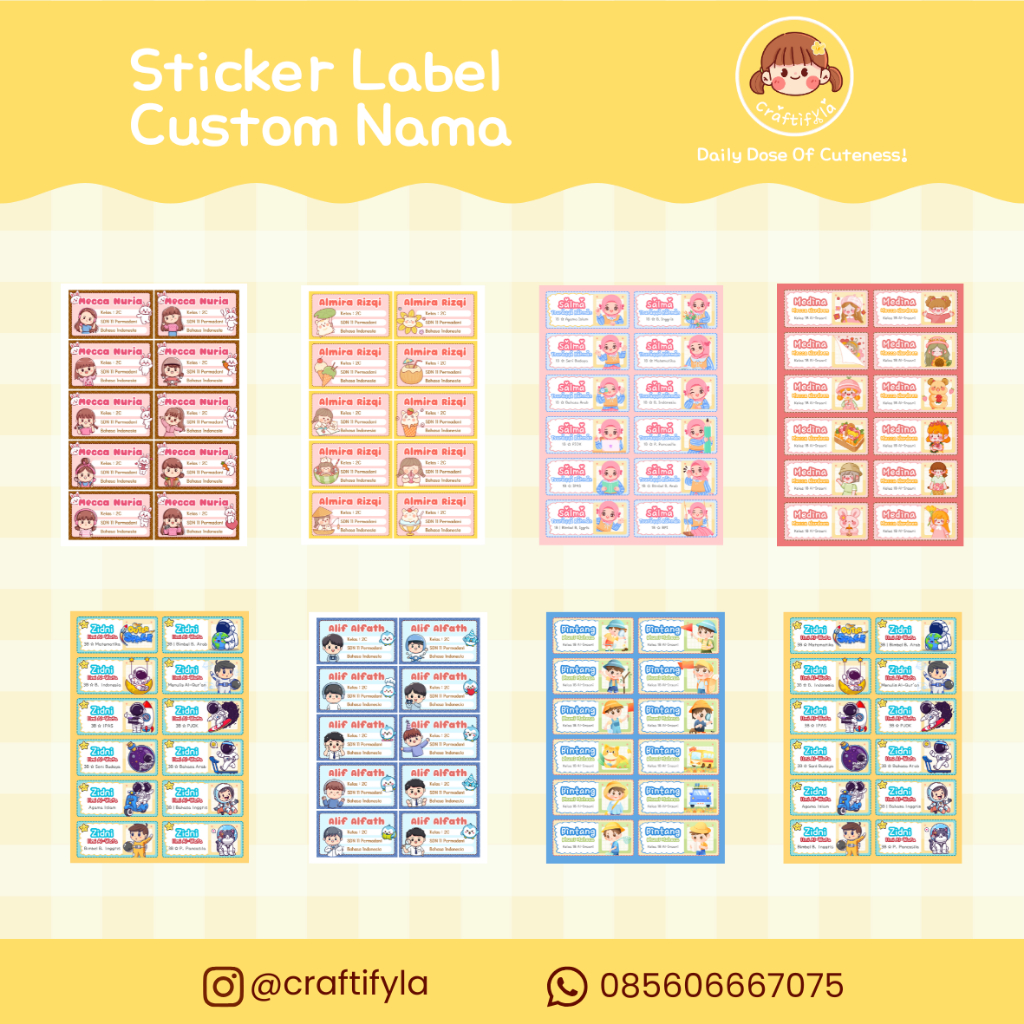 

Craftifyla Sticker Label Buku Mata Pelajaran Custom Nama isi 40 lembar stiker | Stiker Mapel Anak Sekolah TK SD