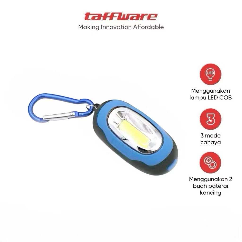 Senter LED Mini COB 25 Lumens dengan Carabiner - BM-9402 - Blue besmen pendaki