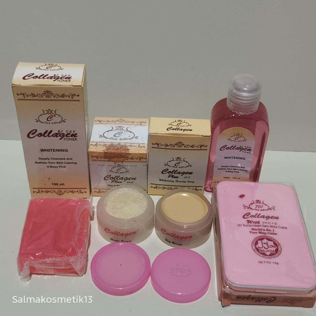 Paket Collagen 5In1 Whitening Original // siang, malam, sabun, toner, bedak twc