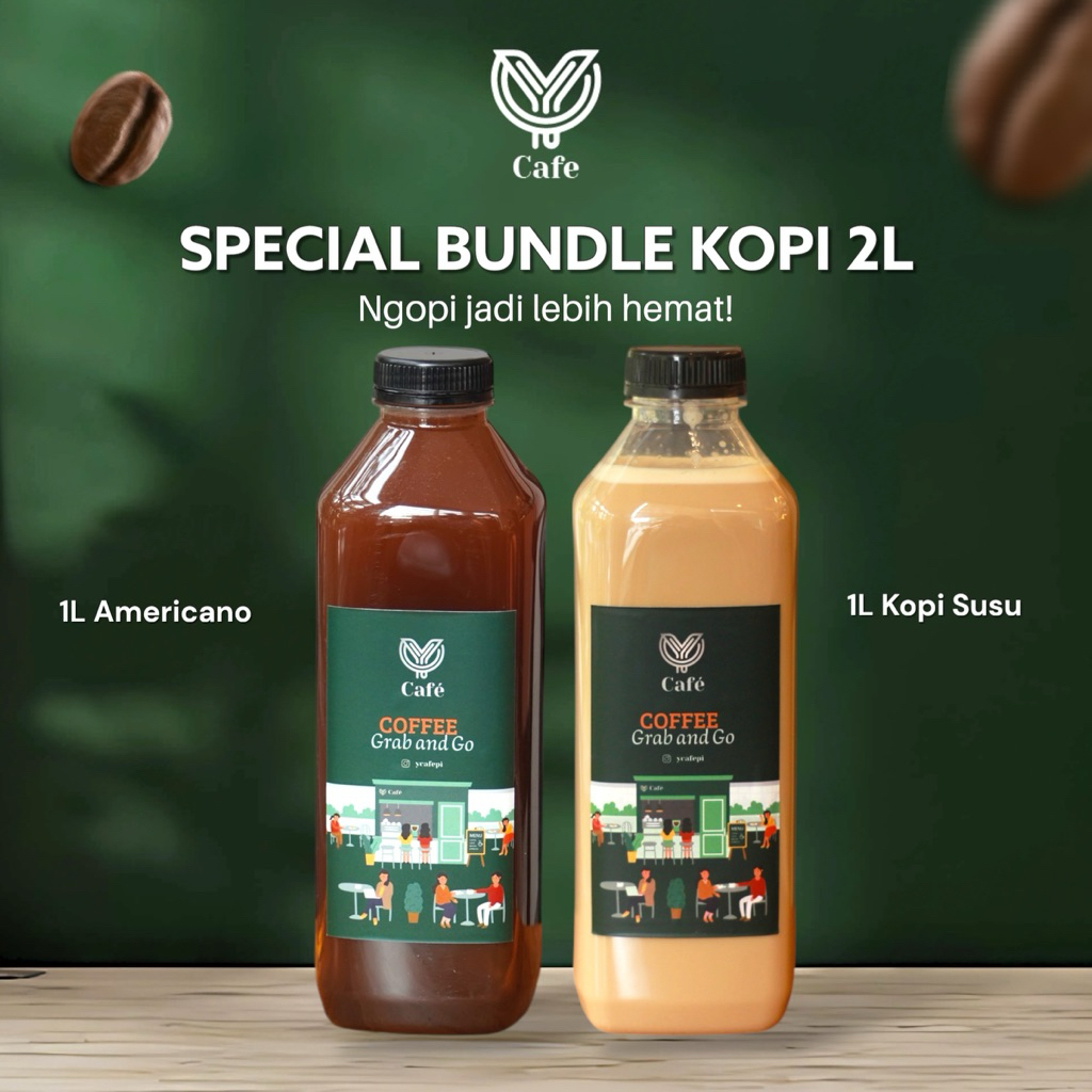 

SPECIAL BUNDLE Kopi Americano 1L dan Kopi Susu 1L Minuman Kemasan Botol Espresso Arabica Kopi Botol Praktis Tinggal Tuang By Y Cafe