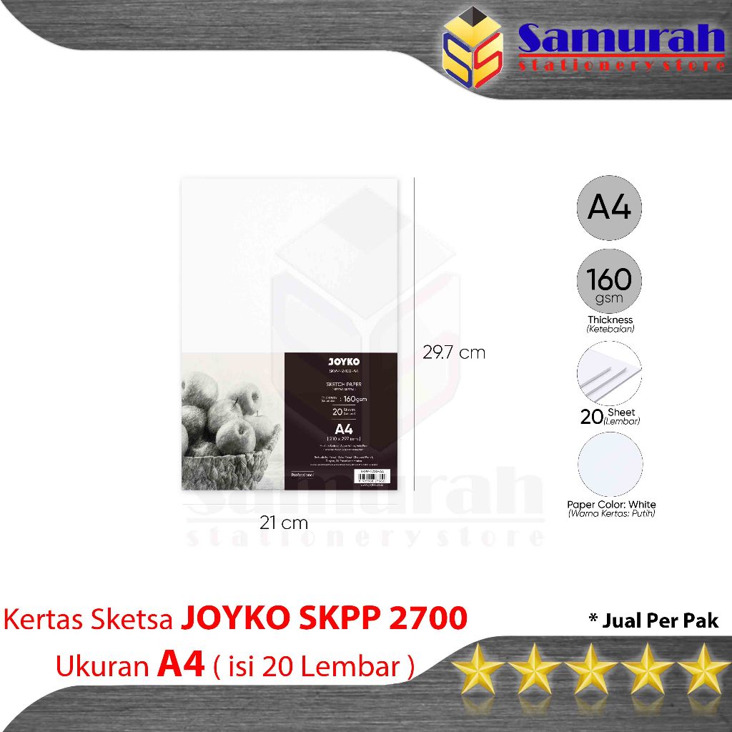 

Kertas Gambar Sketsa Lembar A4 Joyko SKPP 2700 / Sketch Paper Joyko SKPP-2700-A4 Sedang - 160 gsm - 1pak isi 20 lembar