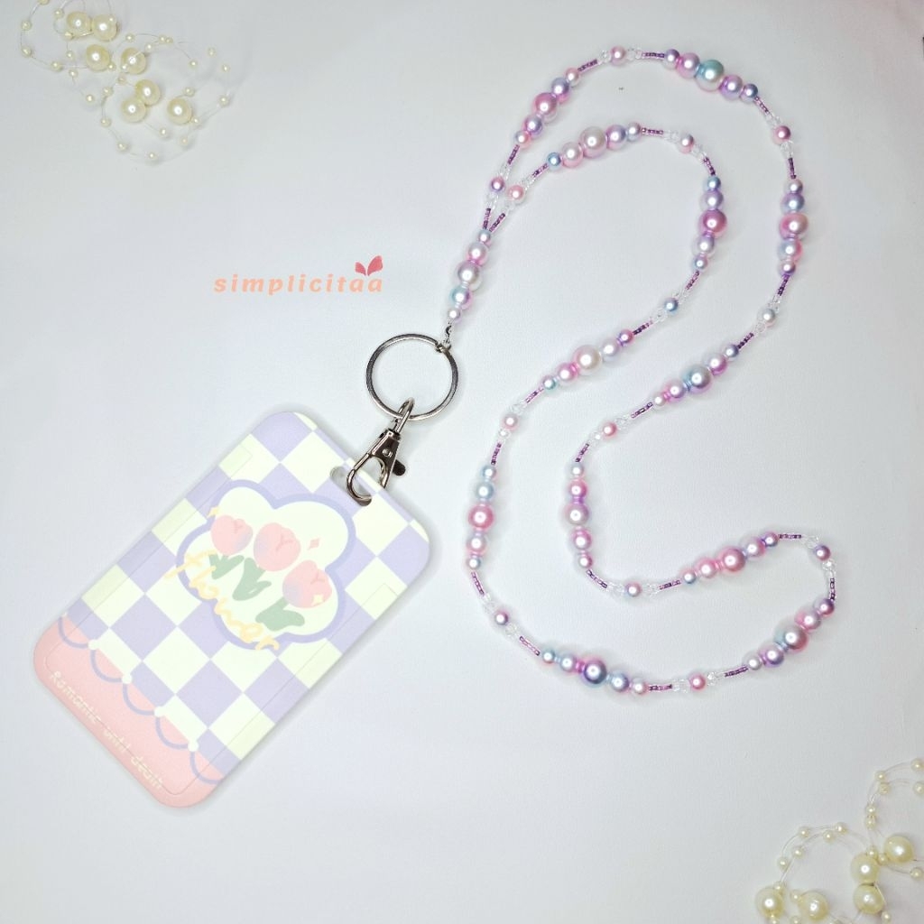 

Lanyard Manik Gantungan Kartu Name Tag ID Card Lucu Include Card Holder