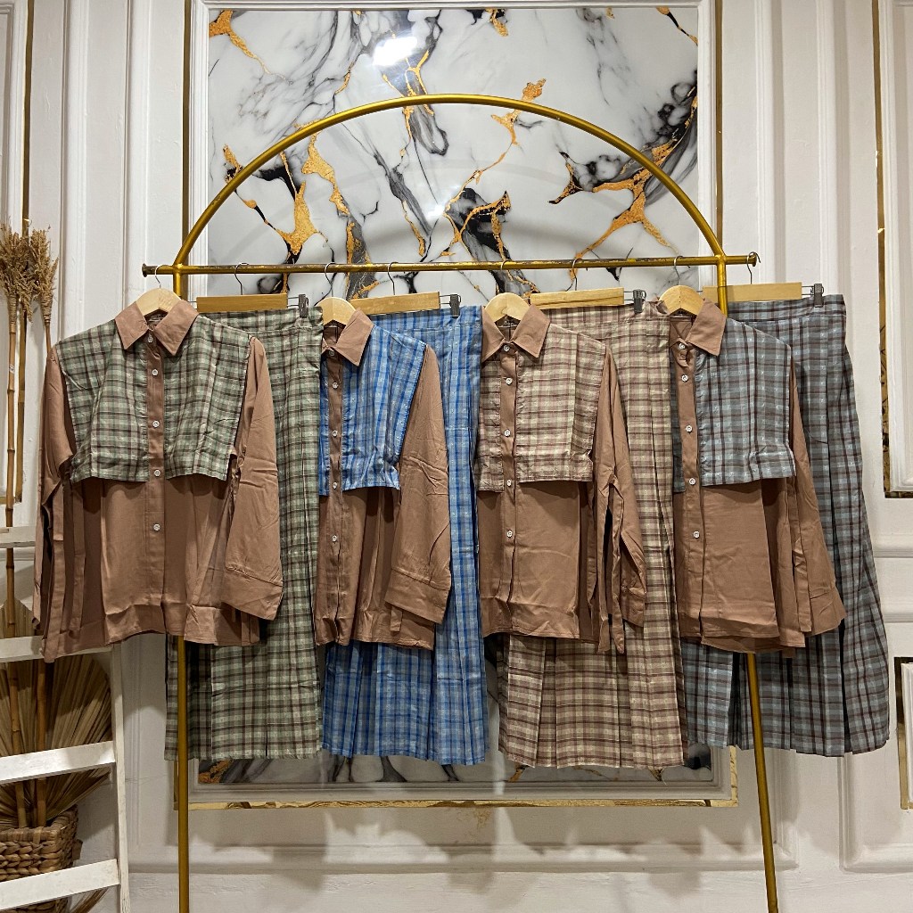 ONE SET ROK KATUN HARUKA / ONE SET KEMEJA ROK WANITA / SETELAN ROK WANITA A&G