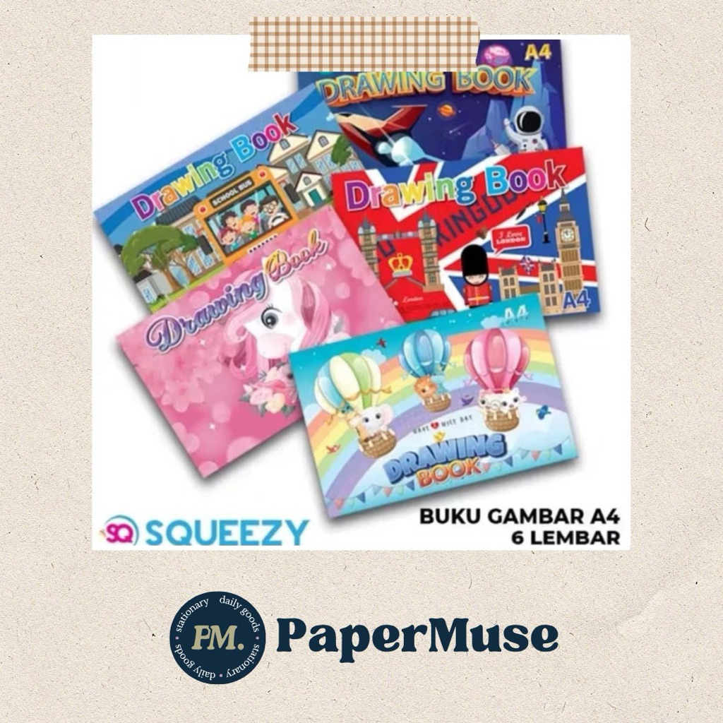 

Buku Gambar A4 Squeezy - 6 Lembar / Pack Isi 10 Buku | Kertas Gambar Anak TK SD