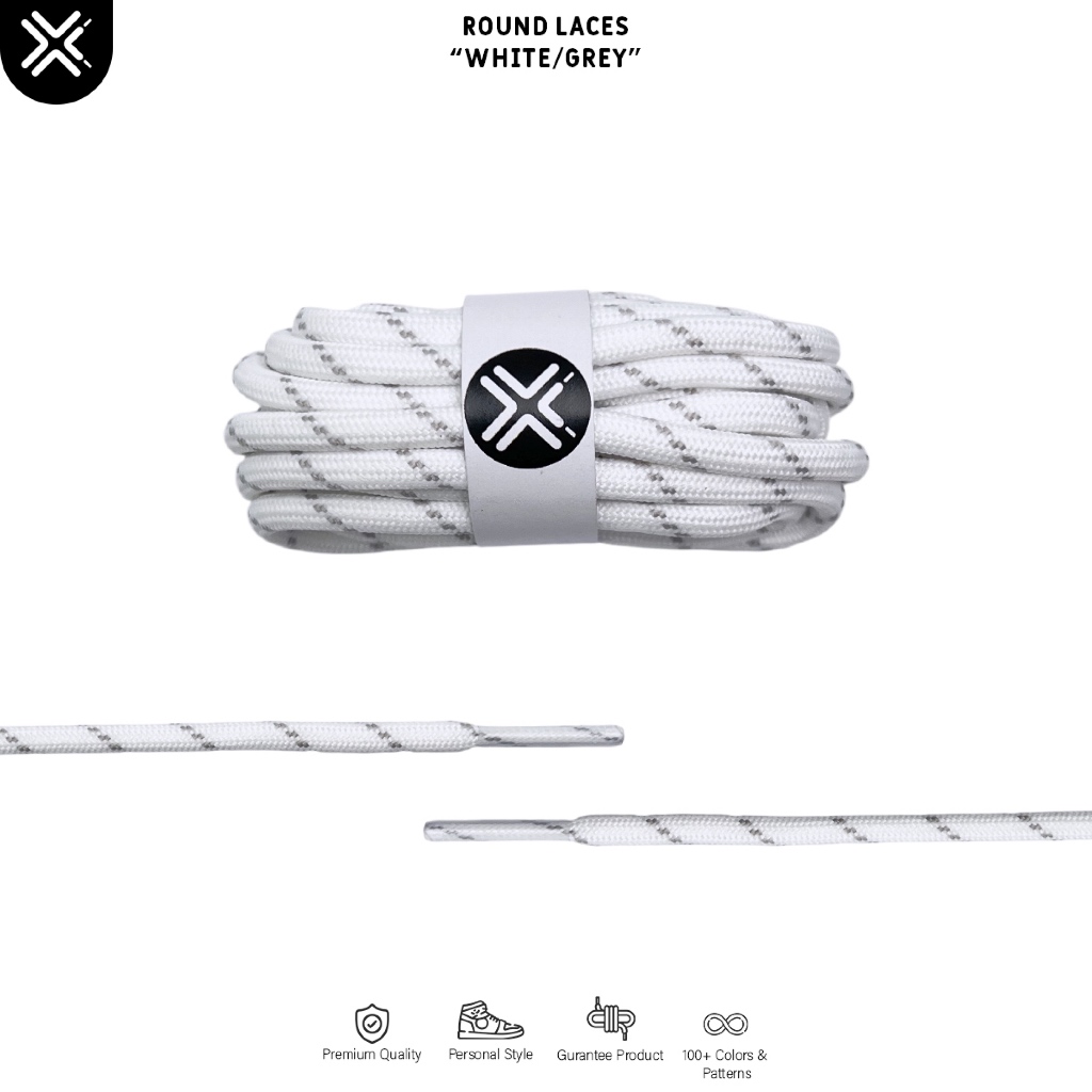 Tali Sepatu Bulat Putih Motif Abu - Abu / Tali Sepatu Boots | Premium Shoelaces